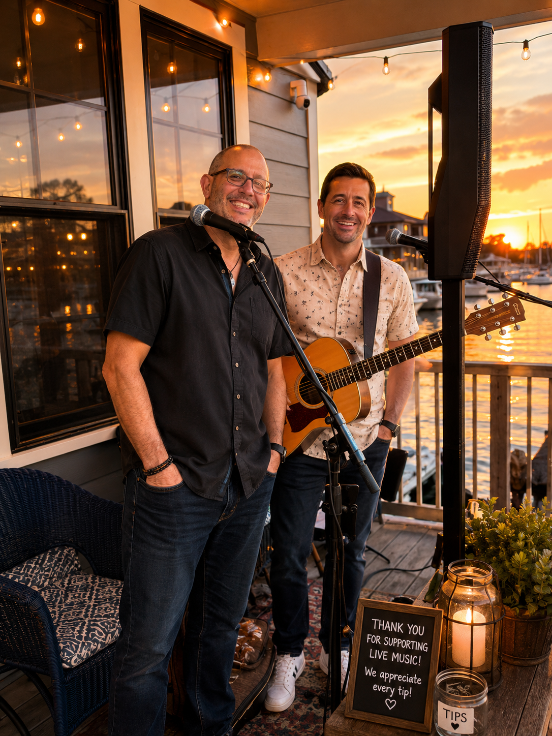 Porchlight Revival acoustic duo at sunset